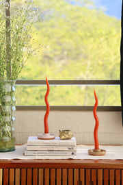 Artisanal Wavy Tapered Candles | Orange