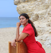 Maria Linen Dress in Carmen Red